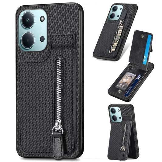 Carbon Fiber Vertical Flip Zipper Phone Case, For Redmi 15C 5G / 4G Glodal 171mm, For Xiaomi 15T, For Redmi K80 Pro / Poco F7 Ultra, For Redmi K80 / Poco F7 Pro, For Redmi Turbo 4, For Xiaomi Poco X7 Pro, For Redmi Note 12 5G, For Xiaomi 13 Pro