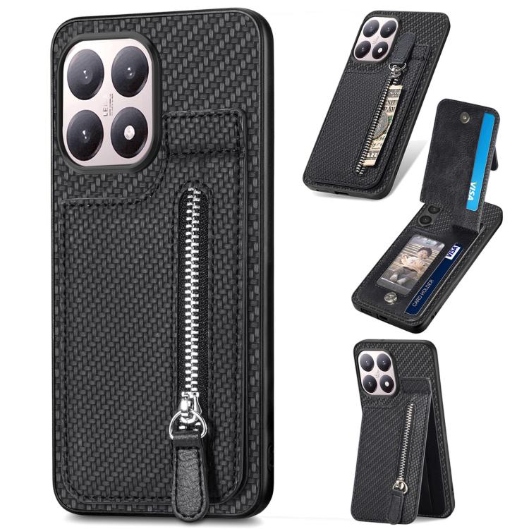 Carbon Fiber Vertical Flip Zipper Phone Case, For Redmi 15C 5G / 4G Glodal 171mm, For Xiaomi 15T, For Redmi K80 Pro / Poco F7 Ultra, For Redmi K80 / Poco F7 Pro, For Redmi Turbo 4, For Xiaomi Poco X7 Pro, For Redmi Note 12 5G, For Xiaomi 13 Pro        ...