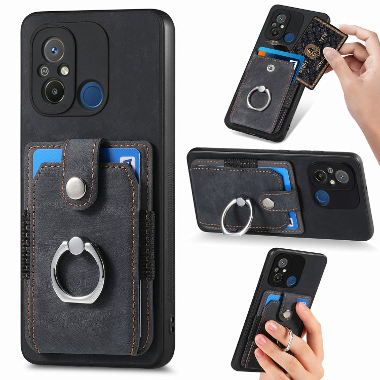 Retro Skin-feel Ring Card Wallet Phone Case, For Redmi 12C, For Redmi Note 12 4G, For Redmi Note 12 Pro+