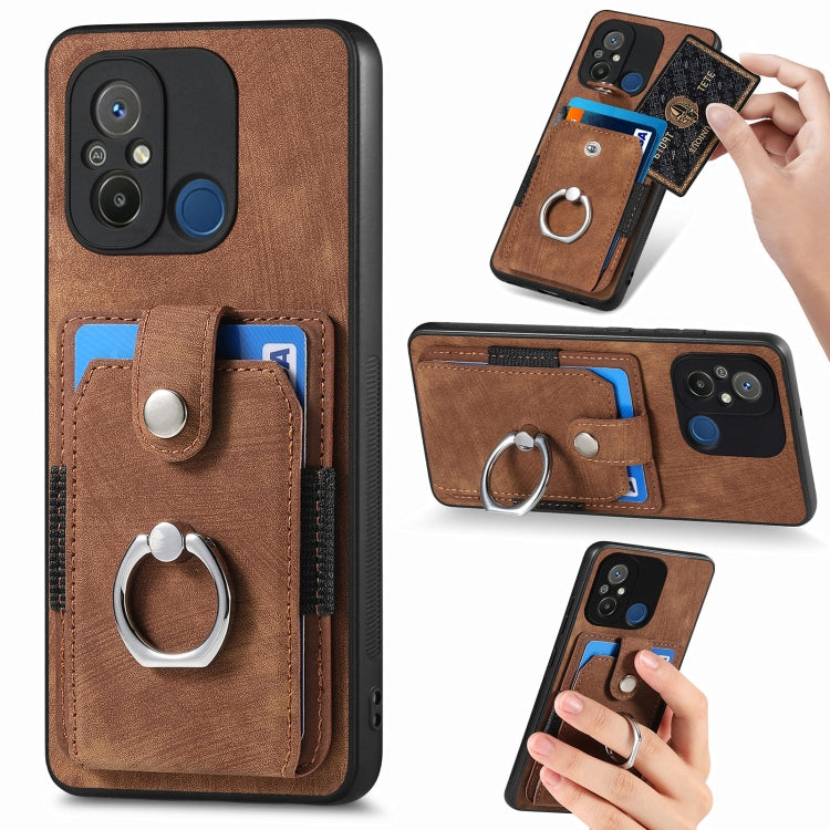 Retro Skin-feel Ring Card Wallet Phone Case, For Redmi 12C, For Redmi Note 12 4G, For Redmi Note 12 Pro+