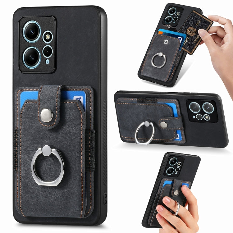 Retro Skin-feel Ring Card Wallet Phone Case, For Redmi 12C, For Redmi Note 12 4G, For Redmi Note 12 Pro+
