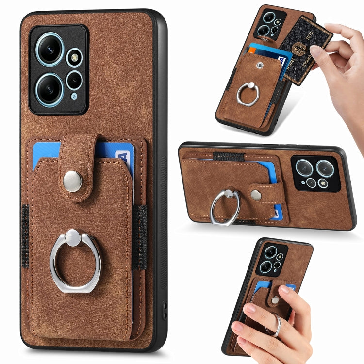 Retro Skin-feel Ring Card Wallet Phone Case, For Redmi 12C, For Redmi Note 12 4G, For Redmi Note 12 Pro+