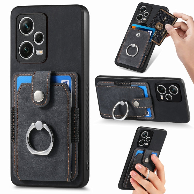 Retro Skin-feel Ring Card Wallet Phone Case, For Redmi 12C, For Redmi Note 12 4G, For Redmi Note 12 Pro+
