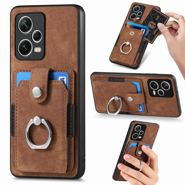Retro Skin-feel Ring Card Wallet Phone Case, For Redmi 12C, For Redmi Note 12 4G, For Redmi Note 12 Pro+