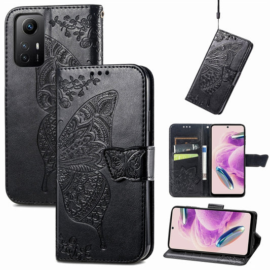 Butterfly Love Flower Embossed Leather Phone Case, For Xiaomi Redmi Note 12S