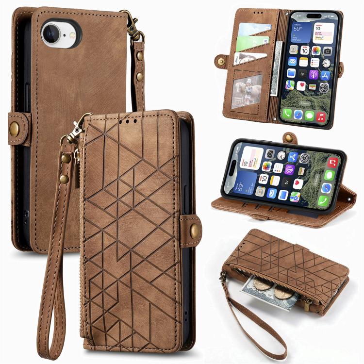 Geometric Zipper Wallet Side Buckle Leather Phone Case, For iPhone 18 Pro / 17 Pro, For iPhone 18 Pro Max / 17 Pro Max, For iPhone 17e / 16e, For iPhone 17, For iPhone Air, For iPhone 16 Pro Max, For iPhone 16 Pro, For iPhone 16 Plus