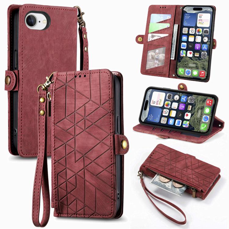 Geometric Zipper Wallet Side Buckle Leather Phone Case, For iPhone 18 Pro / 17 Pro, For iPhone 18 Pro Max / 17 Pro Max, For iPhone 17e / 16e, For iPhone 17, For iPhone Air, For iPhone 16 Pro Max, For iPhone 16 Pro, For iPhone 16 Plus