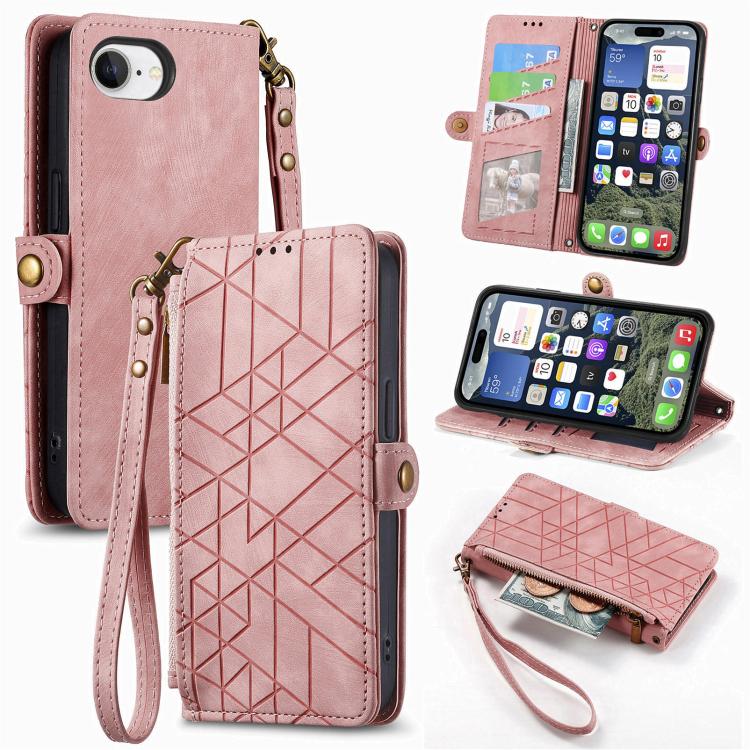 Geometric Zipper Wallet Side Buckle Leather Phone Case, For iPhone 18 Pro / 17 Pro, For iPhone 18 Pro Max / 17 Pro Max, For iPhone 17e / 16e, For iPhone 17, For iPhone Air, For iPhone 16 Pro Max, For iPhone 16 Pro, For iPhone 16 Plus