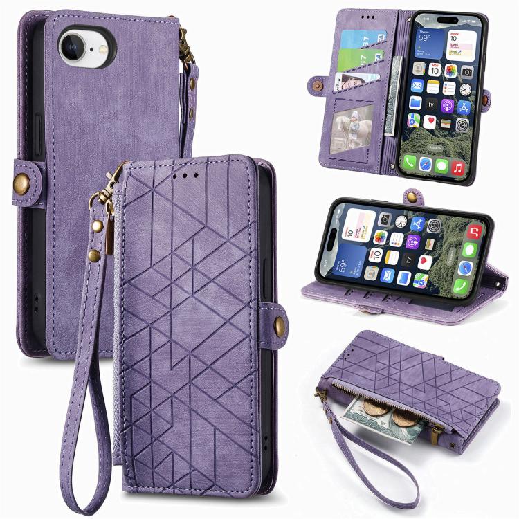 Geometric Zipper Wallet Side Buckle Leather Phone Case, For iPhone 18 Pro / 17 Pro, For iPhone 18 Pro Max / 17 Pro Max, For iPhone 17e / 16e, For iPhone 17, For iPhone Air, For iPhone 16 Pro Max, For iPhone 16 Pro, For iPhone 16 Plus