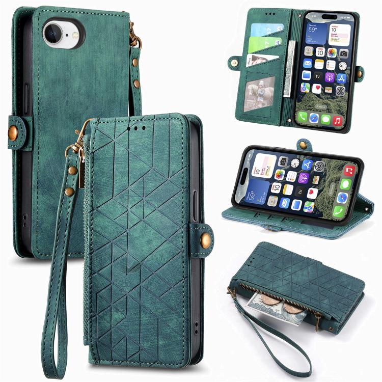 Geometric Zipper Wallet Side Buckle Leather Phone Case, For iPhone 18 Pro / 17 Pro, For iPhone 18 Pro Max / 17 Pro Max, For iPhone 17e / 16e, For iPhone 17, For iPhone Air, For iPhone 16 Pro Max, For iPhone 16 Pro, For iPhone 16 Plus