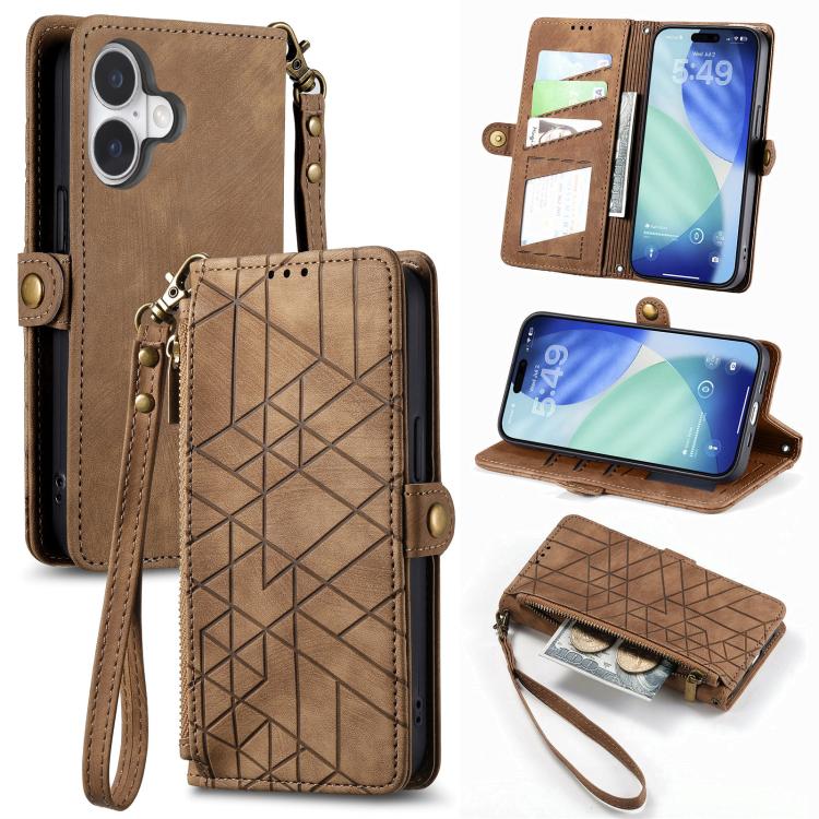 Geometric Zipper Wallet Side Buckle Leather Phone Case, For iPhone 18 Pro / 17 Pro, For iPhone 18 Pro Max / 17 Pro Max, For iPhone 17e / 16e, For iPhone 17, For iPhone Air, For iPhone 16 Pro Max, For iPhone 16 Pro, For iPhone 16 Plus