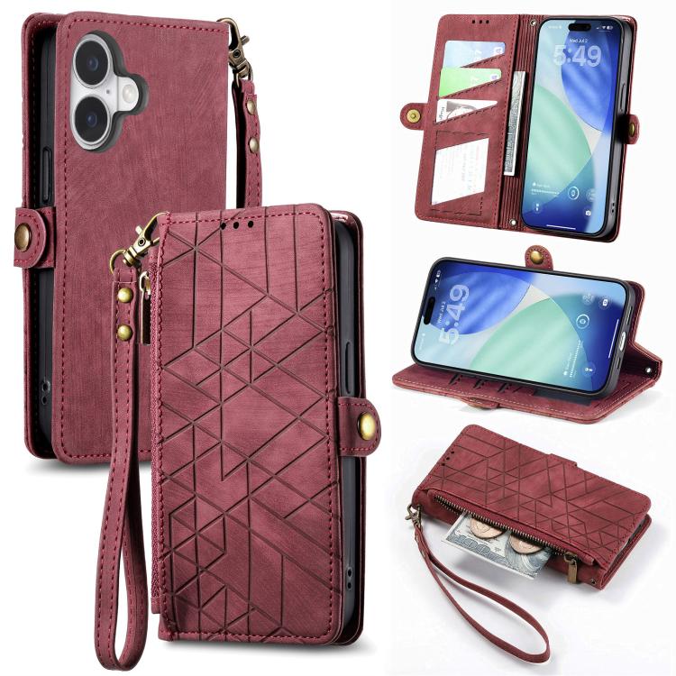 Geometric Zipper Wallet Side Buckle Leather Phone Case, For iPhone 18 Pro / 17 Pro, For iPhone 18 Pro Max / 17 Pro Max, For iPhone 17e / 16e, For iPhone 17, For iPhone Air, For iPhone 16 Pro Max, For iPhone 16 Pro, For iPhone 16 Plus
