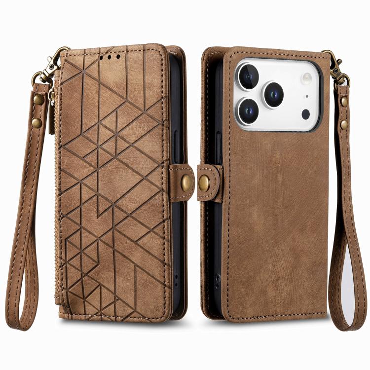 Geometric Zipper Wallet Side Buckle Leather Phone Case, For iPhone 18 Pro / 17 Pro, For iPhone 18 Pro Max / 17 Pro Max, For iPhone 17e / 16e, For iPhone 17, For iPhone Air, For iPhone 16 Pro Max, For iPhone 16 Pro, For iPhone 16 Plus