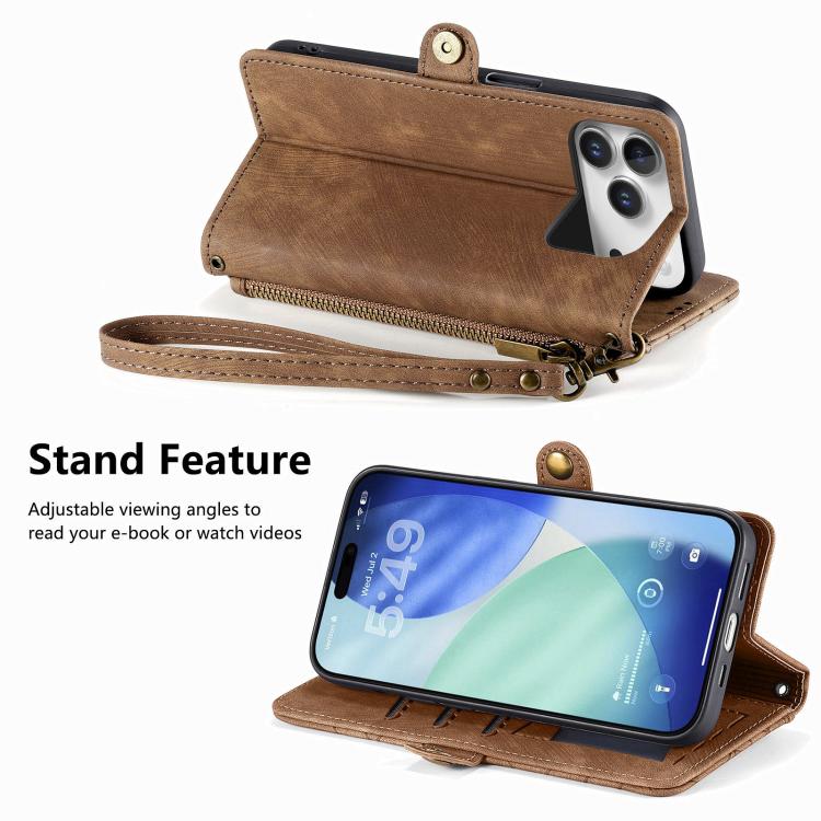 Geometric Zipper Wallet Side Buckle Leather Phone Case, For iPhone 18 Pro / 17 Pro, For iPhone 18 Pro Max / 17 Pro Max, For iPhone 17e / 16e, For iPhone 17, For iPhone Air, For iPhone 16 Pro Max, For iPhone 16 Pro, For iPhone 16 Plus