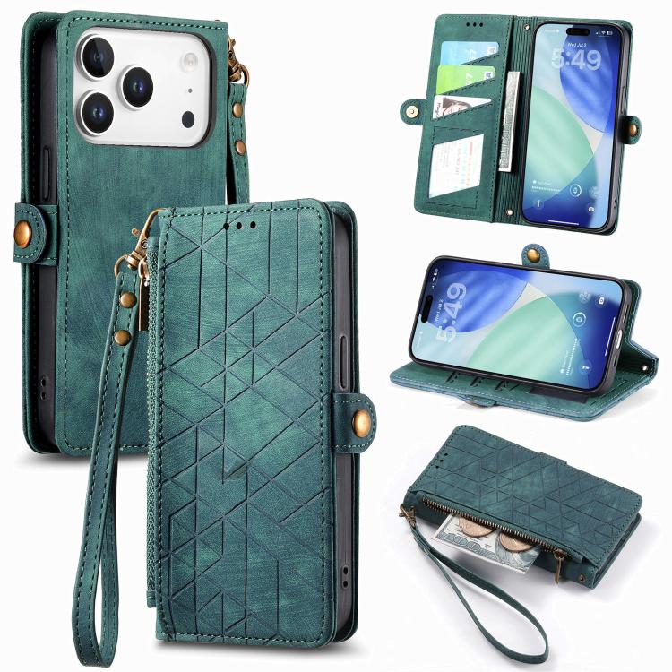 Geometric Zipper Wallet Side Buckle Leather Phone Case, For iPhone 18 Pro / 17 Pro, For iPhone 18 Pro Max / 17 Pro Max, For iPhone 17e / 16e, For iPhone 17, For iPhone Air, For iPhone 16 Pro Max, For iPhone 16 Pro, For iPhone 16 Plus