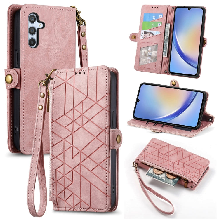 Geometric Zipper Wallet Side Buckle Leather Phone Case, For Samsung Galaxy A22 5G, For Samsung Galaxy S21 FE 5G, For Samsung Galaxy A32 4G, For Samsung Galaxy A72, For Samsung Galaxy A52 5G, For Samsung Galaxy A32 5G, For Samsung Galaxy S21 5G         ...