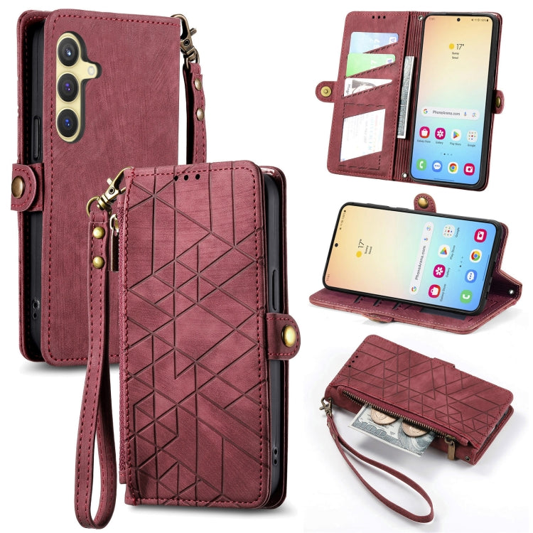 Geometric Zipper Wallet Side Buckle Leather Phone Case, For Samsung Galaxy S25 Ultra 5G, For Samsung Galaxy C55, For Samsung Galaxy M55, For Samsung Galaxy A55 5G, For Samsung Galaxy S24 Ultra 5G, For Samsung Galaxy S24+ 5G, For Samsung Galaxy S24 5G  ...
