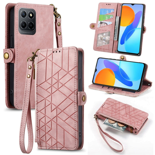 Geometric Zipper Wallet Side Buckle Leather Phone Case, For Honor X8 5G, For Honor X40i, For Honor 70 Pro, For Honor 70, For Honor Play 6T, For Honor Play 6T Pro, For Honor Magic4 Lite, For Honor Magic4 Pro