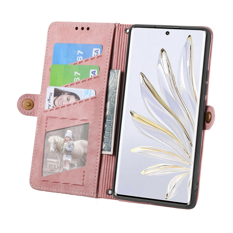 Geometric Zipper Wallet Side Buckle Leather Phone Case, For Honor V40