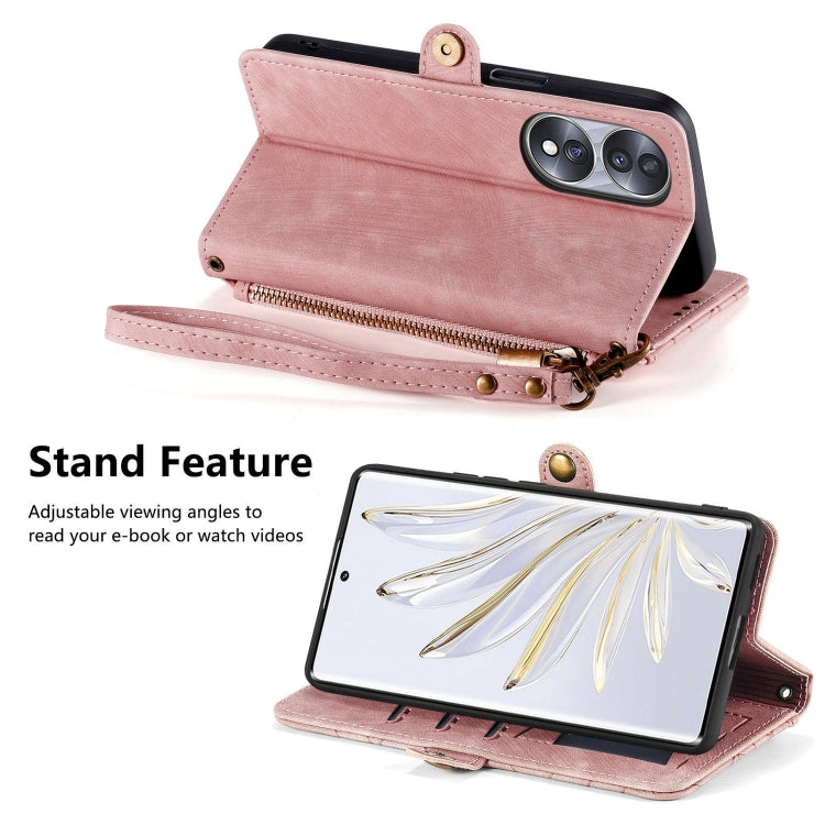 Geometric Zipper Wallet Side Buckle Leather Phone Case, For Honor V40