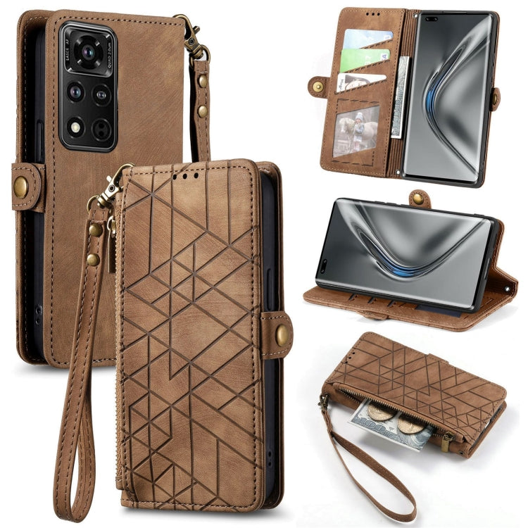 Geometric Zipper Wallet Side Buckle Leather Phone Case, For Honor 50 SE, For Honor V40