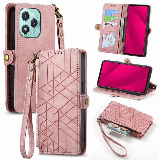 Geometric Zipper Wallet Side Buckle Leather Phone Case, For Honor 400 Lite Global, For Honor 200 Smart, For Honor 200 Lite Global, For Honor Play 50 Plus, For Honor 90 Lite / X50i, For Honor 90 Pro, For Honor 90, For Honor Magic5 Pro