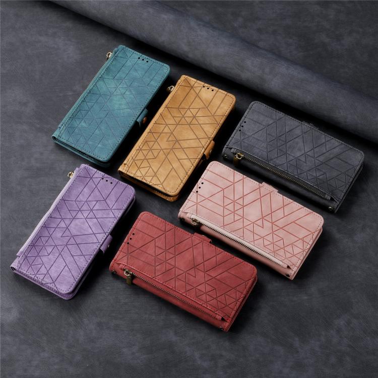 Geometric Zipper Wallet Side Buckle Leather Phone Case, For Honor V40