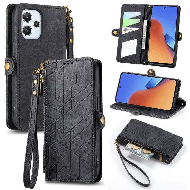 Geometric Zipper Wallet Side Buckle Leather Phone Case, For Xiaomi Redmi 12, For Xiaomi Redmi Note 12S, For Xiaomi Redmi Note 12 4G, For Redmi Note 12 Turbo, For Xiaomi Redmi Note 12 5G, For Xiaomi Redmi 12C, For Xiaomi Redmi A1                        ...