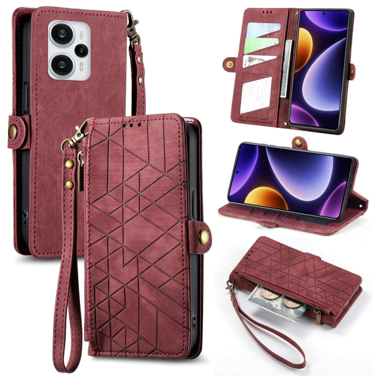 Geometric Zipper Wallet Side Buckle Leather Phone Case, For Xiaomi Redmi 12, For Xiaomi Redmi Note 12S, For Xiaomi Redmi Note 12 4G, For Redmi Note 12 Turbo, For Xiaomi Redmi Note 12 5G, For Xiaomi Redmi 12C, For Xiaomi Redmi A1                        ...
