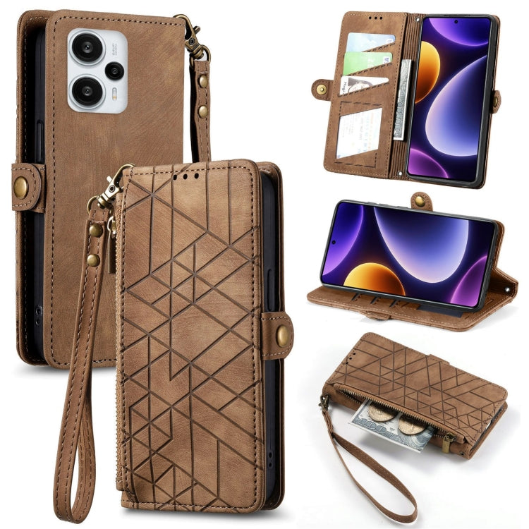 Geometric Zipper Wallet Side Buckle Leather Phone Case, For Xiaomi Redmi 12, For Xiaomi Redmi Note 12S, For Xiaomi Redmi Note 12 4G, For Redmi Note 12 Turbo, For Xiaomi Redmi Note 12 5G, For Xiaomi Redmi 12C, For Xiaomi Redmi A1                        ...
