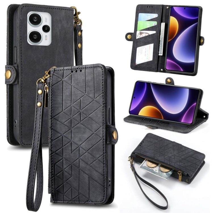 Geometric Zipper Wallet Side Buckle Leather Phone Case, For Xiaomi Redmi 12, For Xiaomi Redmi Note 12S, For Xiaomi Redmi Note 12 4G, For Redmi Note 12 Turbo, For Xiaomi Redmi Note 12 5G, For Xiaomi Redmi 12C, For Xiaomi Redmi A1                        ...