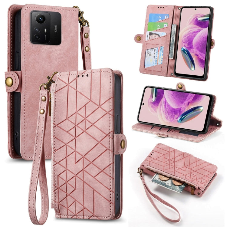 Geometric Zipper Wallet Side Buckle Leather Phone Case, For Xiaomi Redmi 12, For Xiaomi Redmi Note 12S, For Xiaomi Redmi Note 12 4G, For Redmi Note 12 Turbo, For Xiaomi Redmi Note 12 5G, For Xiaomi Redmi 12C, For Xiaomi Redmi A1                        ...