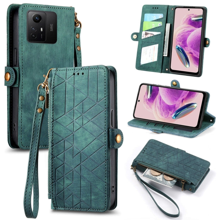 Geometric Zipper Wallet Side Buckle Leather Phone Case, For Xiaomi Redmi 12, For Xiaomi Redmi Note 12S, For Xiaomi Redmi Note 12 4G, For Redmi Note 12 Turbo, For Xiaomi Redmi Note 12 5G, For Xiaomi Redmi 12C, For Xiaomi Redmi A1                        ...