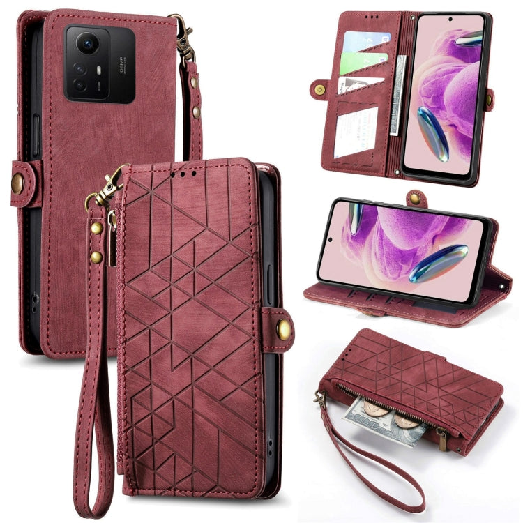 Geometric Zipper Wallet Side Buckle Leather Phone Case, For Xiaomi Redmi 12, For Xiaomi Redmi Note 12S, For Xiaomi Redmi Note 12 4G, For Redmi Note 12 Turbo, For Xiaomi Redmi Note 12 5G, For Xiaomi Redmi 12C, For Xiaomi Redmi A1                        ...