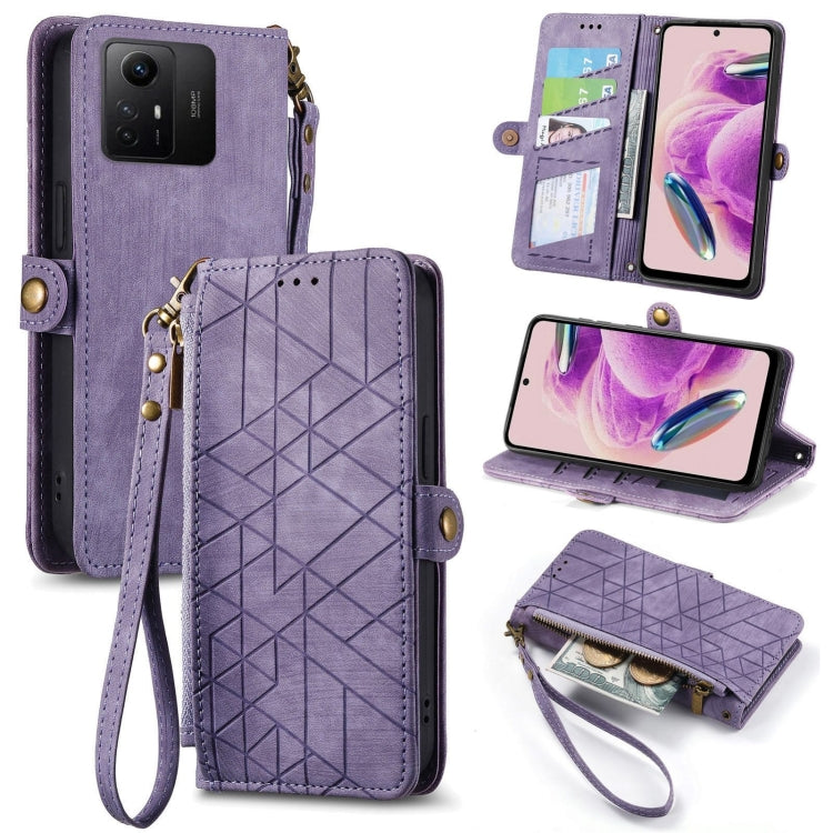 Geometric Zipper Wallet Side Buckle Leather Phone Case, For Xiaomi Redmi 12, For Xiaomi Redmi Note 12S, For Xiaomi Redmi Note 12 4G, For Redmi Note 12 Turbo, For Xiaomi Redmi Note 12 5G, For Xiaomi Redmi 12C, For Xiaomi Redmi A1                        ...