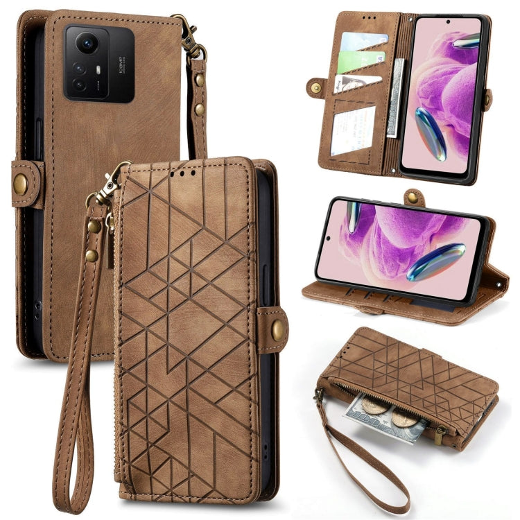 Geometric Zipper Wallet Side Buckle Leather Phone Case, For Xiaomi Redmi 12, For Xiaomi Redmi Note 12S, For Xiaomi Redmi Note 12 4G, For Redmi Note 12 Turbo, For Xiaomi Redmi Note 12 5G, For Xiaomi Redmi 12C, For Xiaomi Redmi A1                        ...