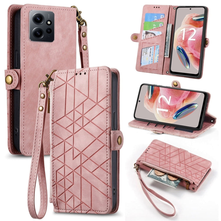 Geometric Zipper Wallet Side Buckle Leather Phone Case, For Xiaomi Redmi 12, For Xiaomi Redmi Note 12S, For Xiaomi Redmi Note 12 4G, For Redmi Note 12 Turbo, For Xiaomi Redmi Note 12 5G, For Xiaomi Redmi 12C, For Xiaomi Redmi A1                        ...