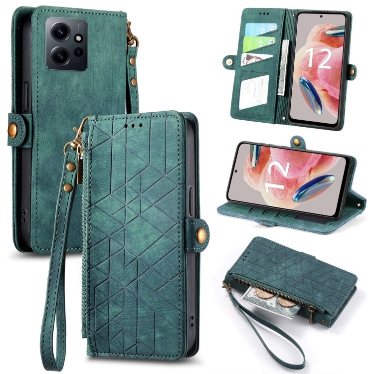 Geometric Zipper Wallet Side Buckle Leather Phone Case, For Xiaomi Redmi 12, For Xiaomi Redmi Note 12S, For Xiaomi Redmi Note 12 4G, For Redmi Note 12 Turbo, For Xiaomi Redmi Note 12 5G, For Xiaomi Redmi 12C, For Xiaomi Redmi A1                        ...