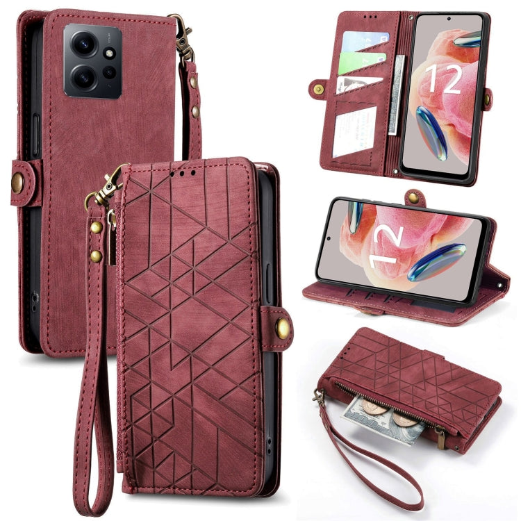 Geometric Zipper Wallet Side Buckle Leather Phone Case, For Xiaomi Redmi 12, For Xiaomi Redmi Note 12S, For Xiaomi Redmi Note 12 4G, For Redmi Note 12 Turbo, For Xiaomi Redmi Note 12 5G, For Xiaomi Redmi 12C, For Xiaomi Redmi A1                        ...