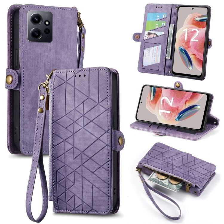Geometric Zipper Wallet Side Buckle Leather Phone Case, For Xiaomi Redmi 12, For Xiaomi Redmi Note 12S, For Xiaomi Redmi Note 12 4G, For Redmi Note 12 Turbo, For Xiaomi Redmi Note 12 5G, For Xiaomi Redmi 12C, For Xiaomi Redmi A1                        ...