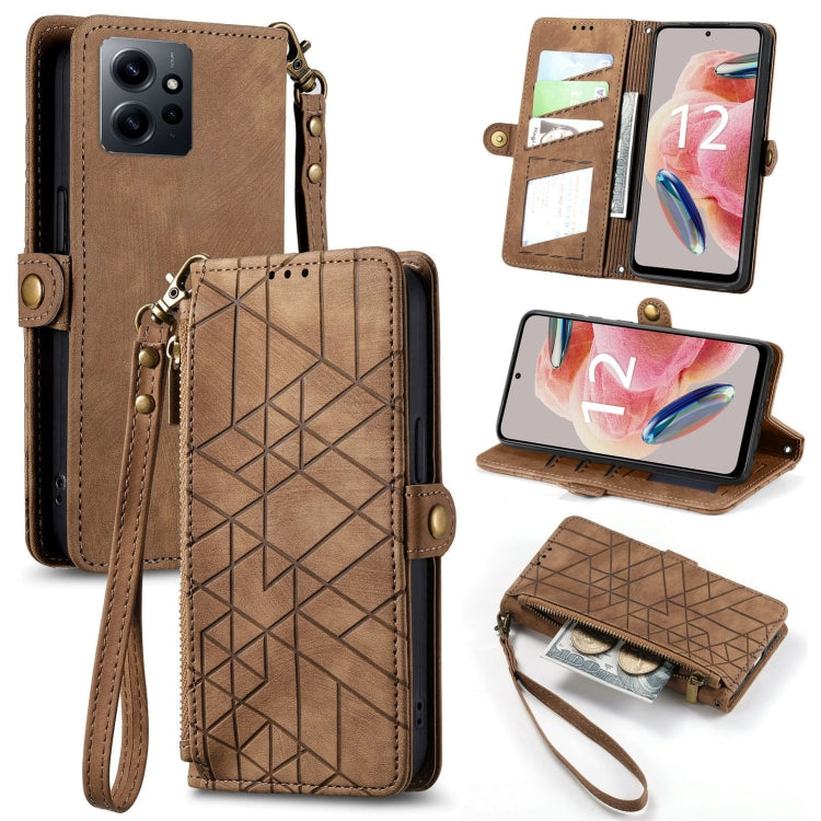 Geometric Zipper Wallet Side Buckle Leather Phone Case, For Xiaomi Redmi 12, For Xiaomi Redmi Note 12S, For Xiaomi Redmi Note 12 4G, For Redmi Note 12 Turbo, For Xiaomi Redmi Note 12 5G, For Xiaomi Redmi 12C, For Xiaomi Redmi A1                        ...