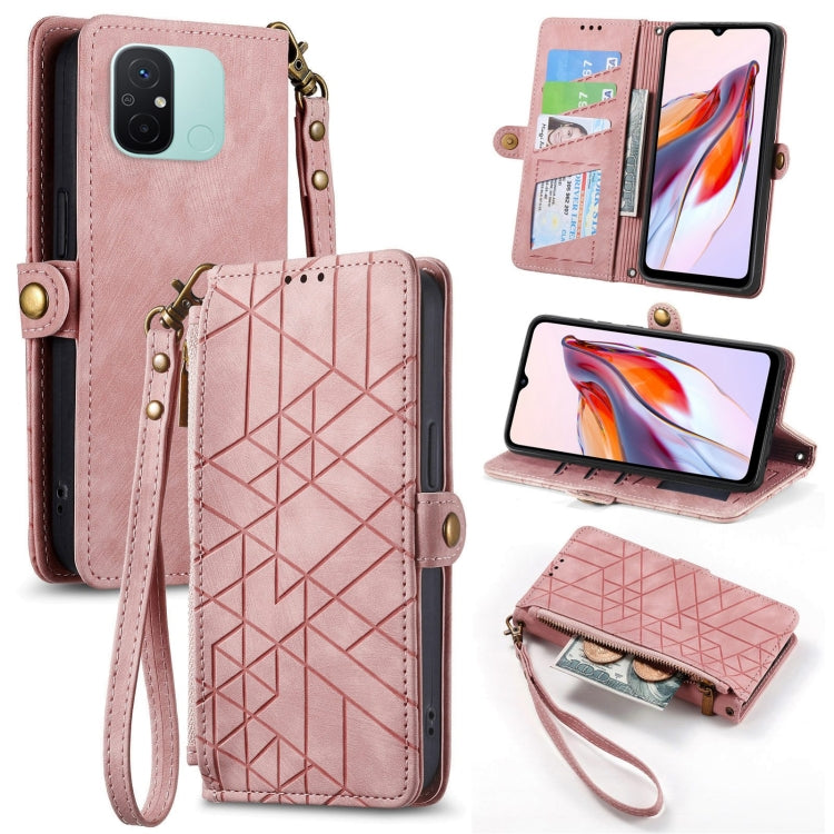 Geometric Zipper Wallet Side Buckle Leather Phone Case, For Xiaomi Redmi 12, For Xiaomi Redmi Note 12S, For Xiaomi Redmi Note 12 4G, For Redmi Note 12 Turbo, For Xiaomi Redmi Note 12 5G, For Xiaomi Redmi 12C, For Xiaomi Redmi A1                        ...