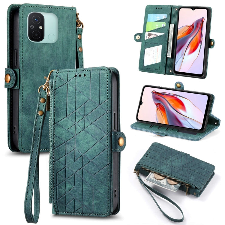 Geometric Zipper Wallet Side Buckle Leather Phone Case, For Xiaomi Redmi 12, For Xiaomi Redmi Note 12S, For Xiaomi Redmi Note 12 4G, For Redmi Note 12 Turbo, For Xiaomi Redmi Note 12 5G, For Xiaomi Redmi 12C, For Xiaomi Redmi A1                        ...