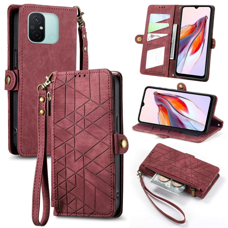 Geometric Zipper Wallet Side Buckle Leather Phone Case, For Xiaomi Redmi 12, For Xiaomi Redmi Note 12S, For Xiaomi Redmi Note 12 4G, For Redmi Note 12 Turbo, For Xiaomi Redmi Note 12 5G, For Xiaomi Redmi 12C, For Xiaomi Redmi A1                        ...