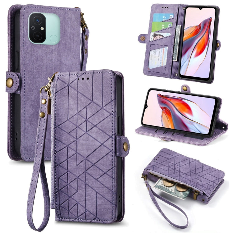 Geometric Zipper Wallet Side Buckle Leather Phone Case, For Xiaomi Redmi 12, For Xiaomi Redmi Note 12S, For Xiaomi Redmi Note 12 4G, For Redmi Note 12 Turbo, For Xiaomi Redmi Note 12 5G, For Xiaomi Redmi 12C, For Xiaomi Redmi A1                        ...