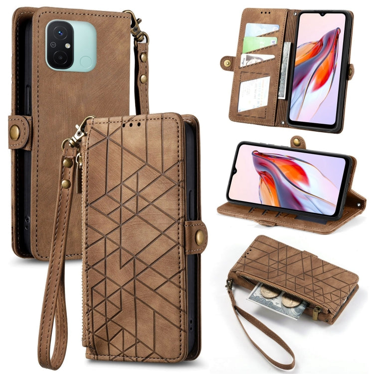 Geometric Zipper Wallet Side Buckle Leather Phone Case, For Xiaomi Redmi 12, For Xiaomi Redmi Note 12S, For Xiaomi Redmi Note 12 4G, For Redmi Note 12 Turbo, For Xiaomi Redmi Note 12 5G, For Xiaomi Redmi 12C, For Xiaomi Redmi A1                        ...