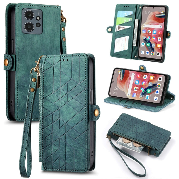 Geometric Zipper Wallet Side Buckle Leather Phone Case, For Xiaomi Redmi 12, For Xiaomi Redmi Note 12S, For Xiaomi Redmi Note 12 4G, For Redmi Note 12 Turbo, For Xiaomi Redmi Note 12 5G, For Xiaomi Redmi 12C, For Xiaomi Redmi A1                        ...