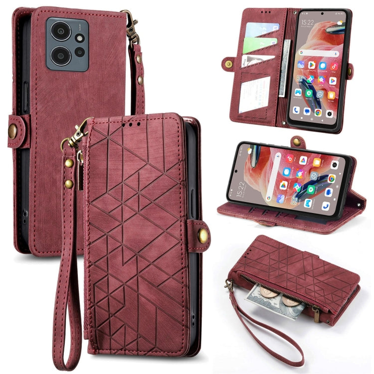 Geometric Zipper Wallet Side Buckle Leather Phone Case, For Xiaomi Redmi 12, For Xiaomi Redmi Note 12S, For Xiaomi Redmi Note 12 4G, For Redmi Note 12 Turbo, For Xiaomi Redmi Note 12 5G, For Xiaomi Redmi 12C, For Xiaomi Redmi A1                        ...