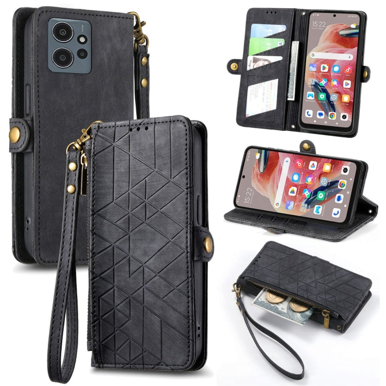 Geometric Zipper Wallet Side Buckle Leather Phone Case, For Xiaomi Redmi 12, For Xiaomi Redmi Note 12S, For Xiaomi Redmi Note 12 4G, For Redmi Note 12 Turbo, For Xiaomi Redmi Note 12 5G, For Xiaomi Redmi 12C, For Xiaomi Redmi A1                        ...