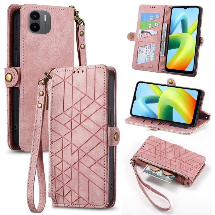 Geometric Zipper Wallet Side Buckle Leather Phone Case, For Xiaomi Redmi 12, For Xiaomi Redmi Note 12S, For Xiaomi Redmi Note 12 4G, For Redmi Note 12 Turbo, For Xiaomi Redmi Note 12 5G, For Xiaomi Redmi 12C, For Xiaomi Redmi A1                        ...